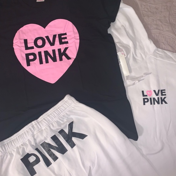 Victoria’s Secret Pink Originals White Pullover Hoodie Campus Sweats & Tee SET - Picture 3 of 7